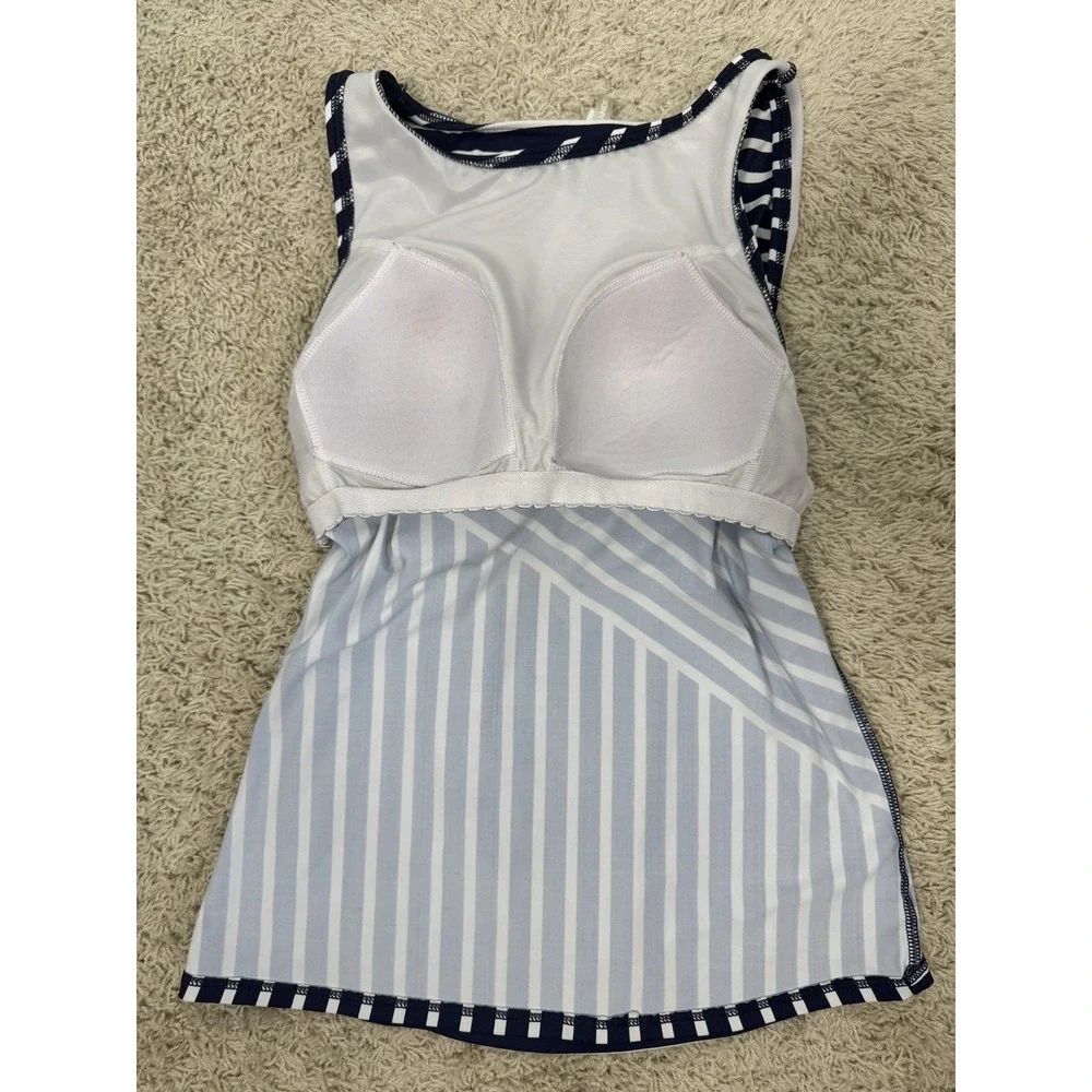 Lands‎ End Women's Soft Cup Tankini Swim Top Navy White Stripe Size 4 Water Park